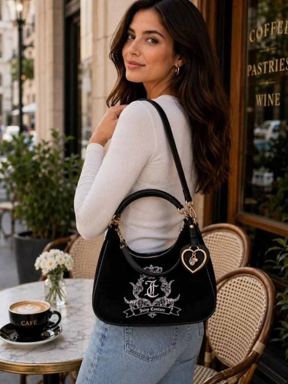 🆕️👑JUICY COUTURE Need More Juicy Shoulder/Crossbody Black Velvet Bag NWT